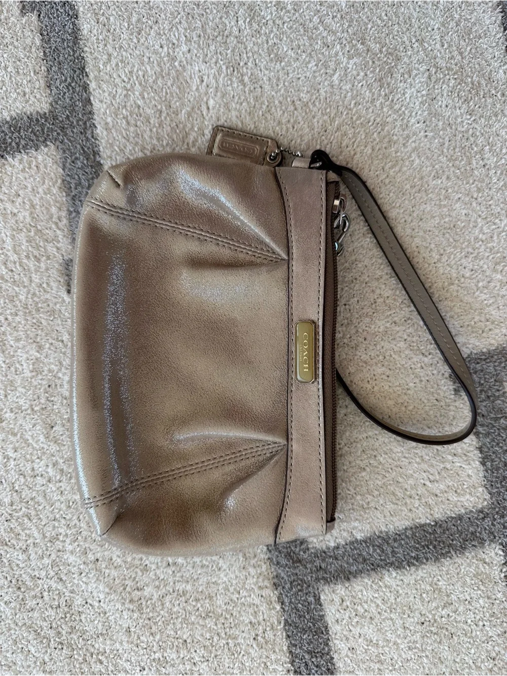 Coach Metallic Taupe Leather Wristlet y2k Coach